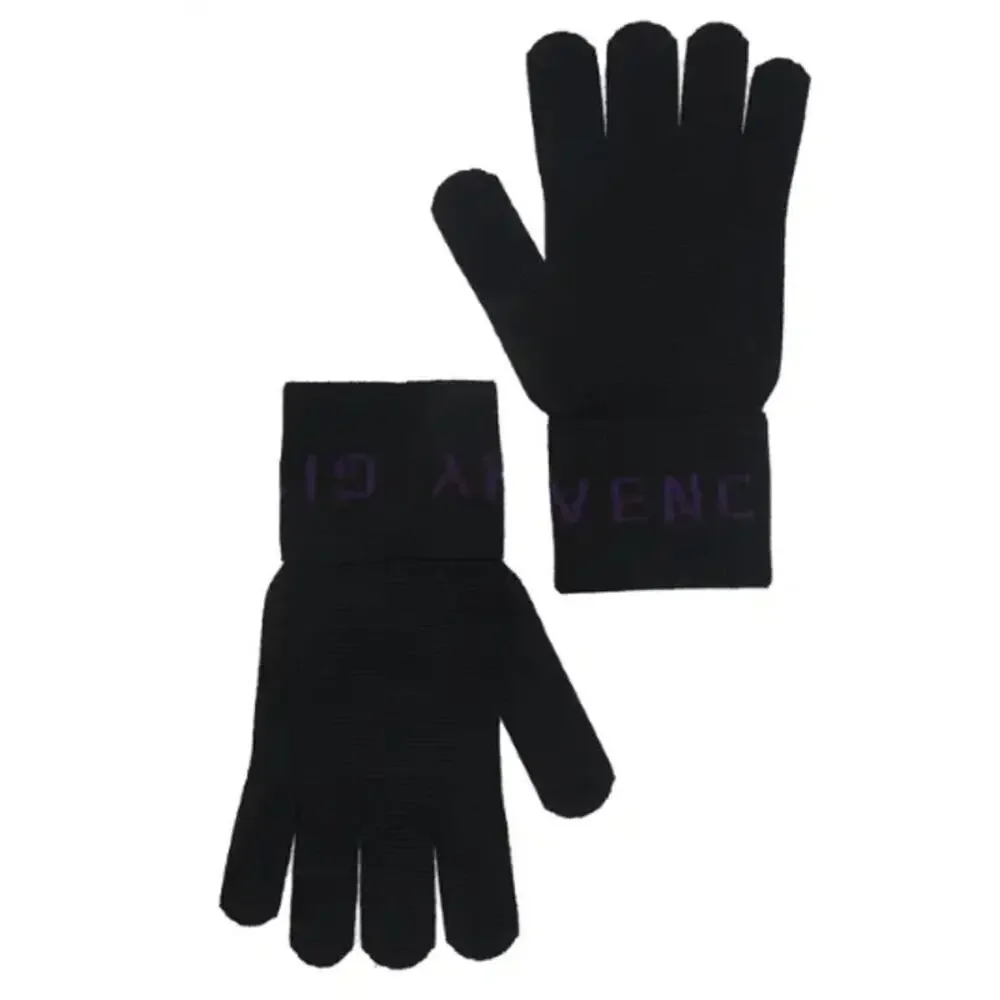 Givenchy Logo Cuff Wool Gloves black and purple